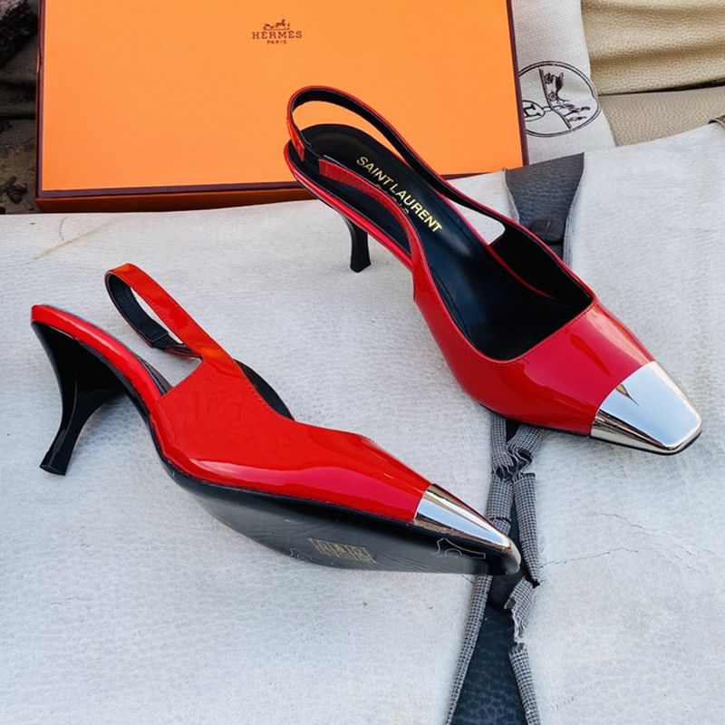 Saint Laurent Blade Slingback Pumps Women Patent Leather Red