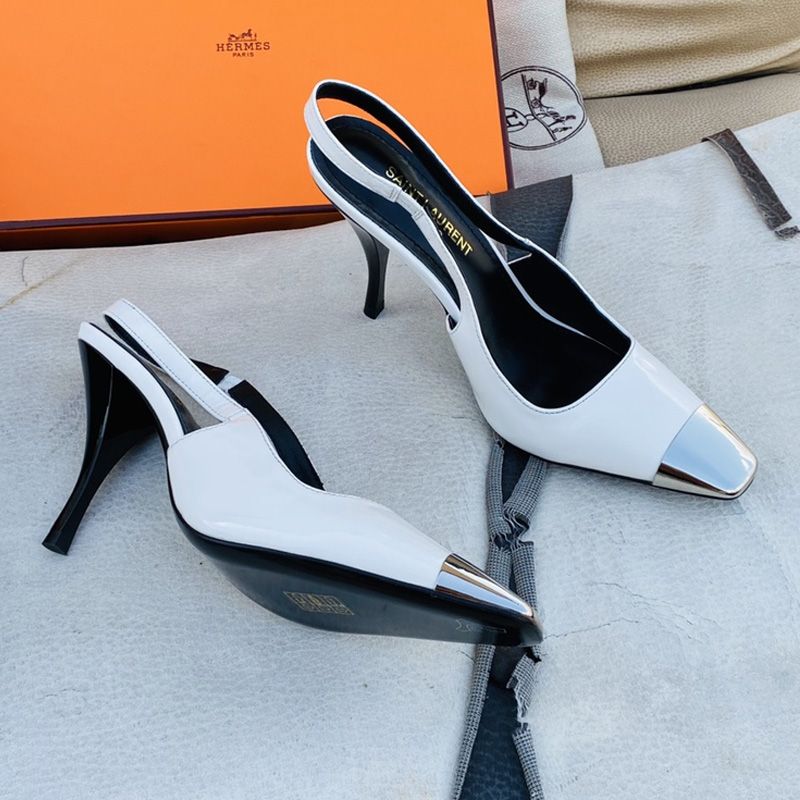 Saint Laurent Blade Slingback Pumps Women Patent Leather White