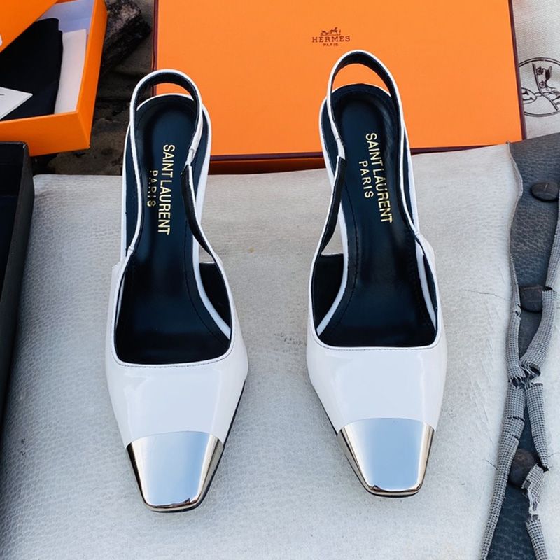 Saint Laurent Blade Slingback Pumps Women Patent Leather White