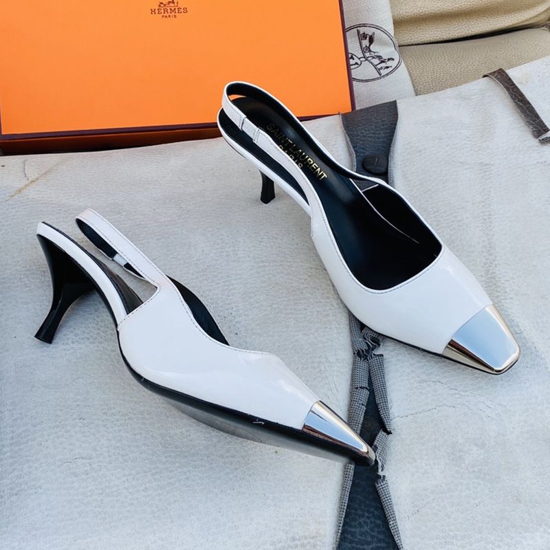 Saint Laurent Blade Slingback Pumps Women Patent Leather White