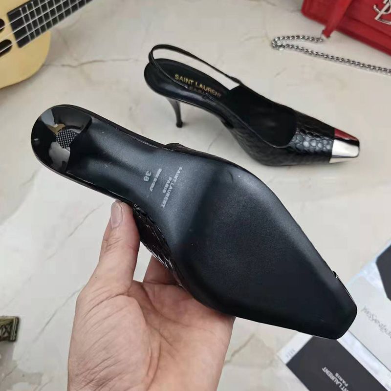 Saint Laurent Blade Slingback Pumps Women Stone Grain Leather Black