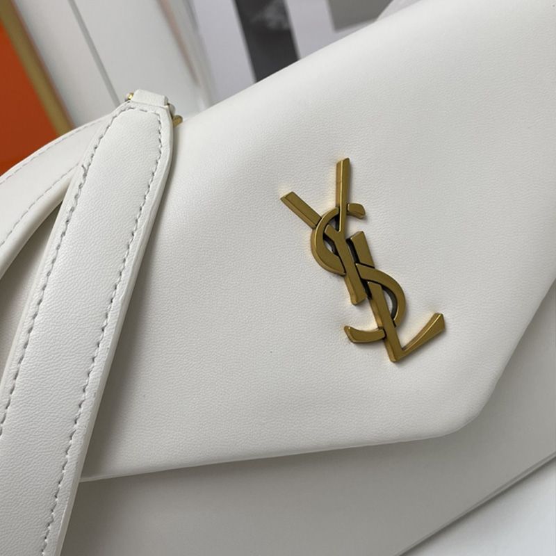 Saint Laurent Calypso Bag In Plunged Lambskin White Gold