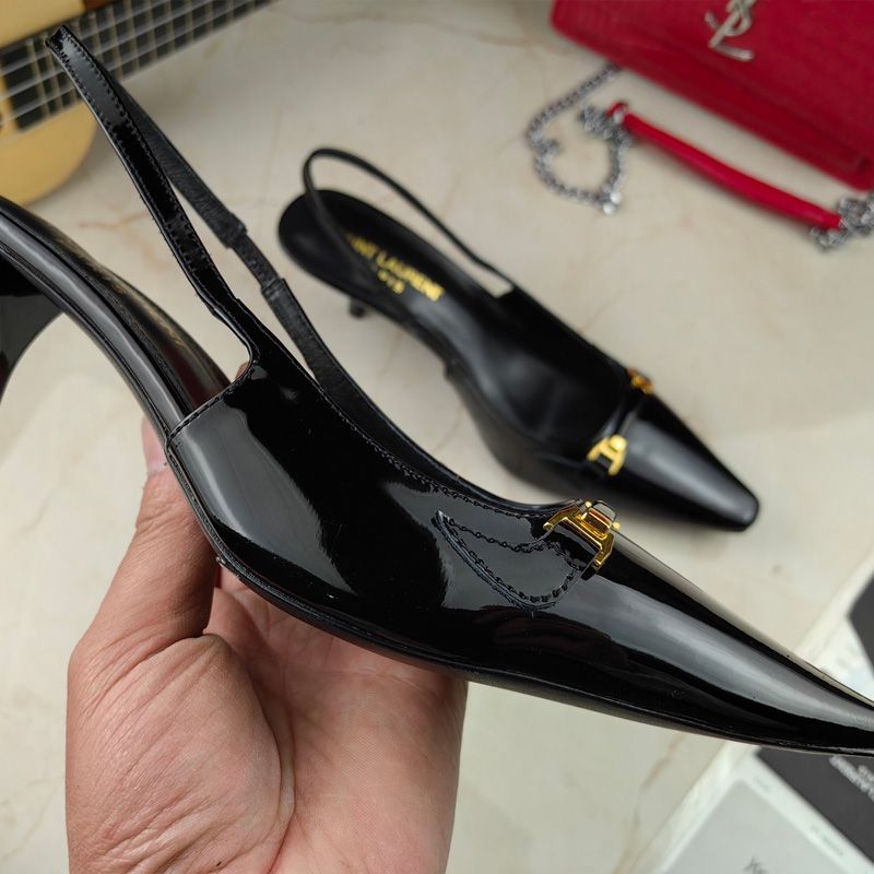 Saint Laurent Carine Slingback Pumps Women Patent Leather Black