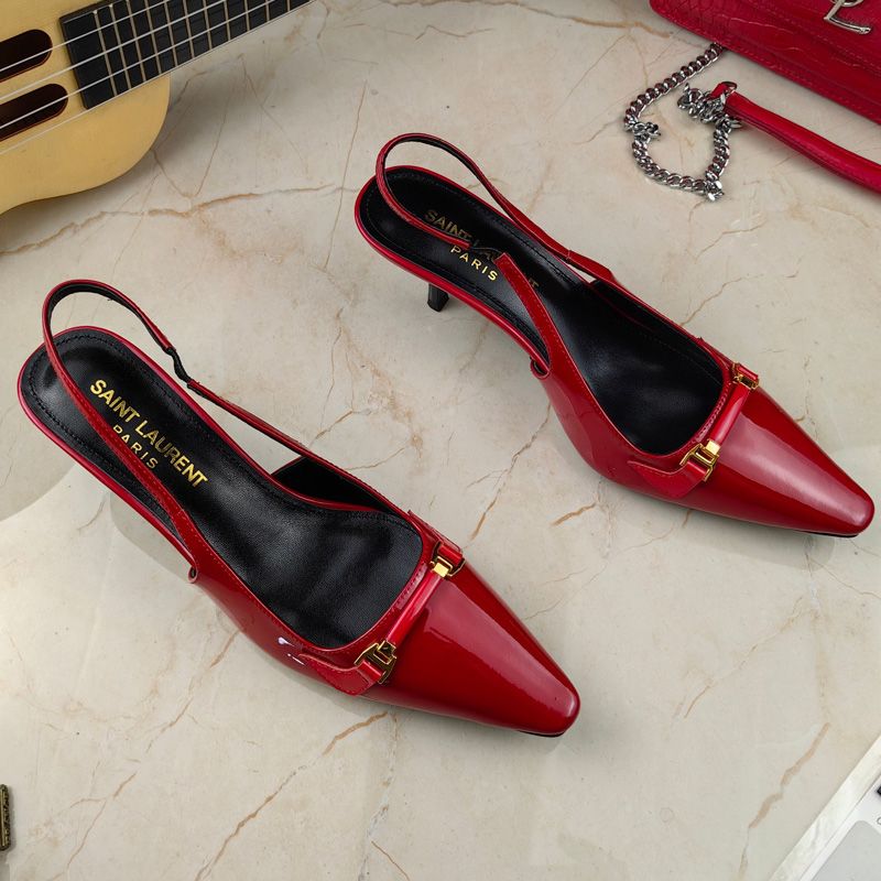 Saint Laurent Carine Slingback Pumps Women Patent Leather Red