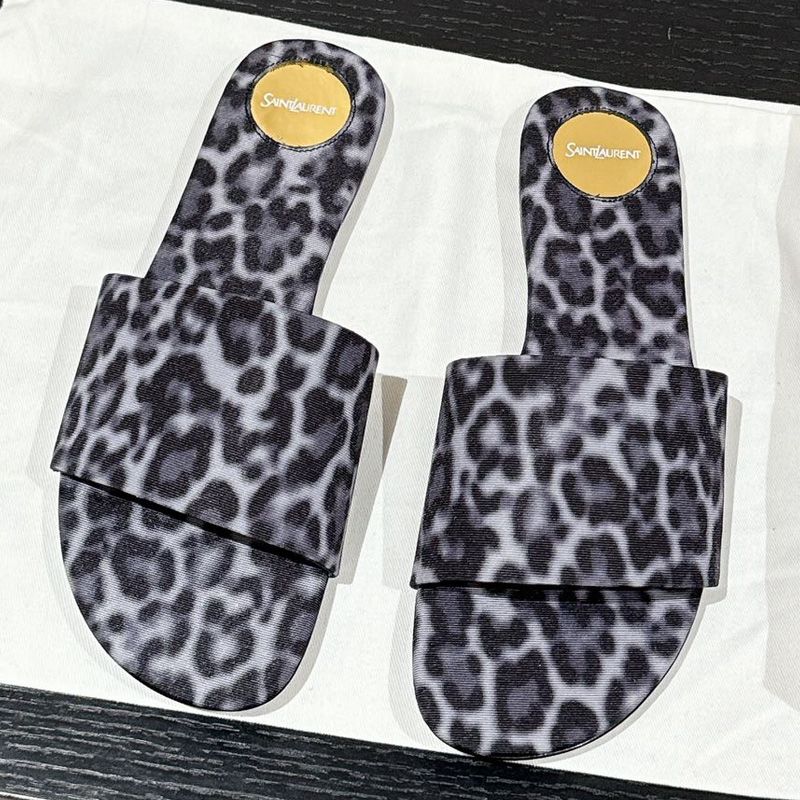 Saint Laurent Carlyle Slides Women Leopard Grosgrain Black