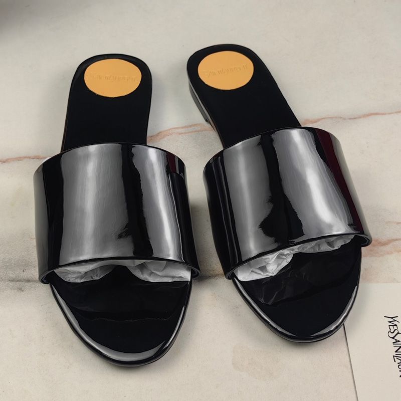 Saint Laurent Carlyle Slides Women Patent Leather Black