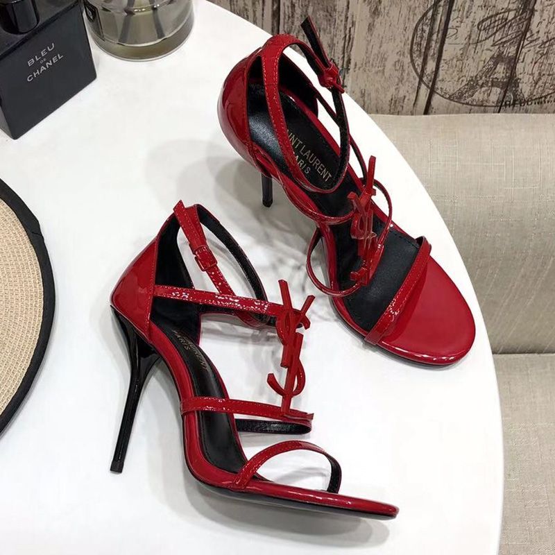 Saint Laurent Cassandra 100 Sandals Women Patent Leather Red