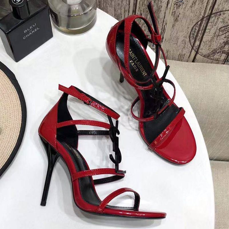 Saint Laurent Cassandra 100 Sandals Women Patent Leather Red Black