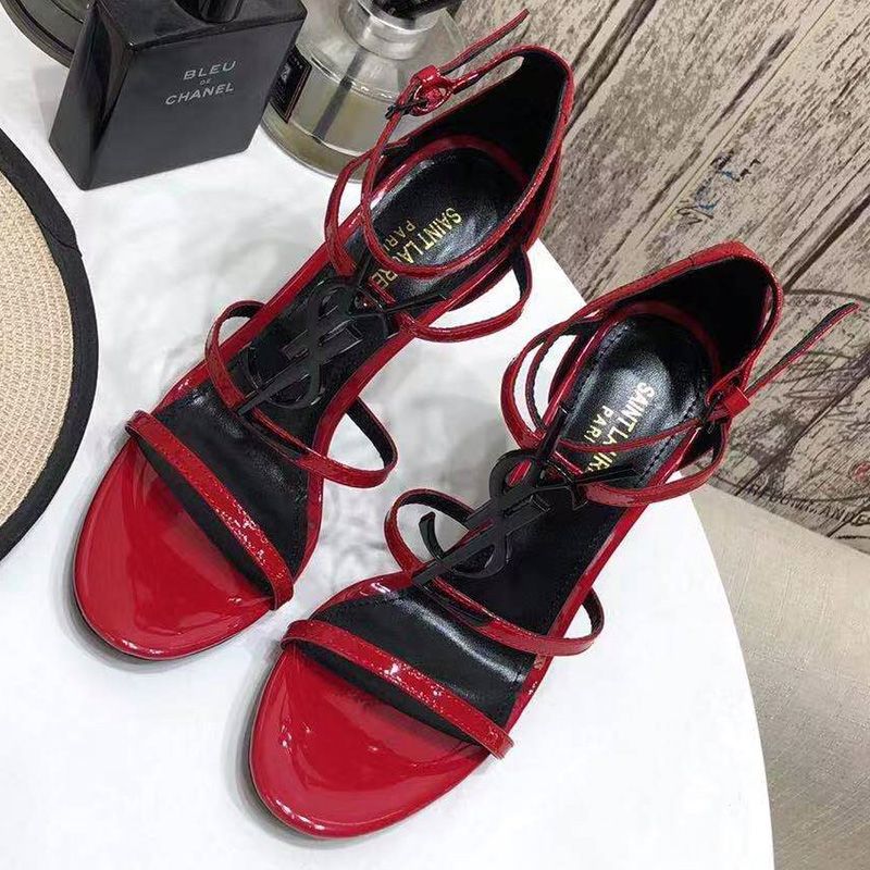 Saint Laurent Cassandra 100 Sandals Women Patent Leather Red Black