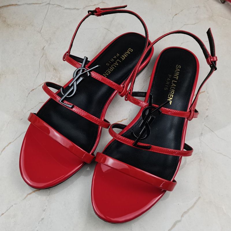 Saint Laurent Cassandra Flat Sandals With Five-Straps Women Patent Leather Red Black