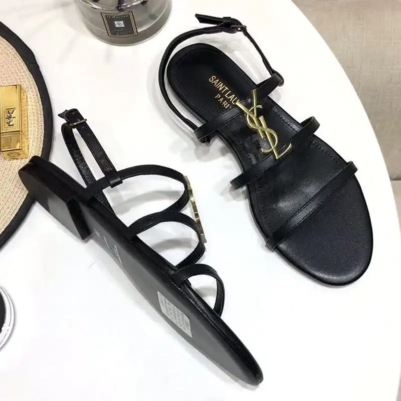 Saint Laurent Cassandra Flat Sandals With Five-Straps Women Smooth Leather Black Gold