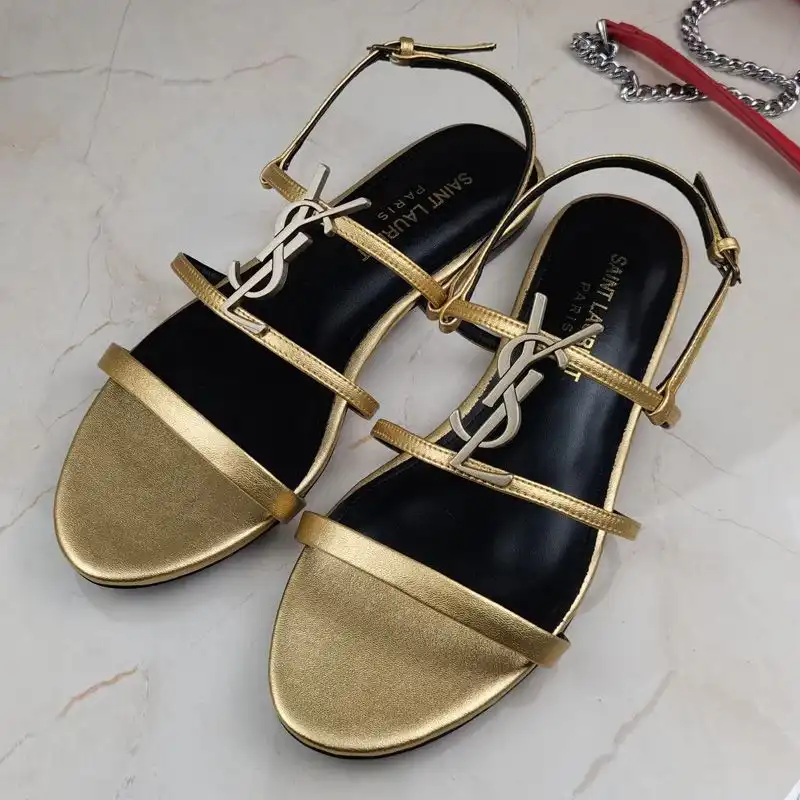 Saint Laurent Cassandra Flat Sandals With Five-Straps Women Smooth Leather Gold