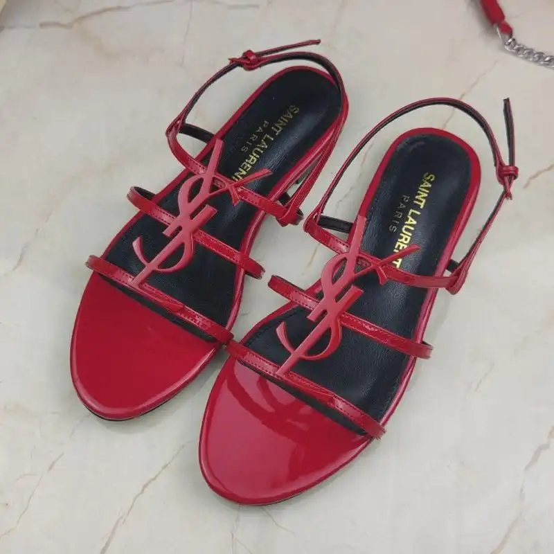 Saint Laurent Cassandra Open Sandals Women Patent Leather Red