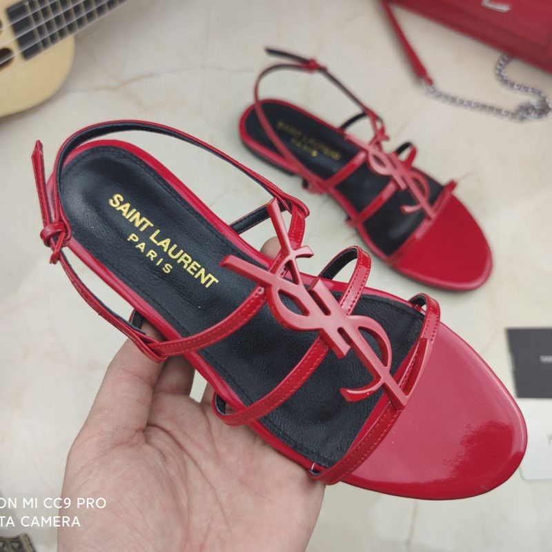 Saint Laurent Cassandra Open Sandals Women Patent Leather Red