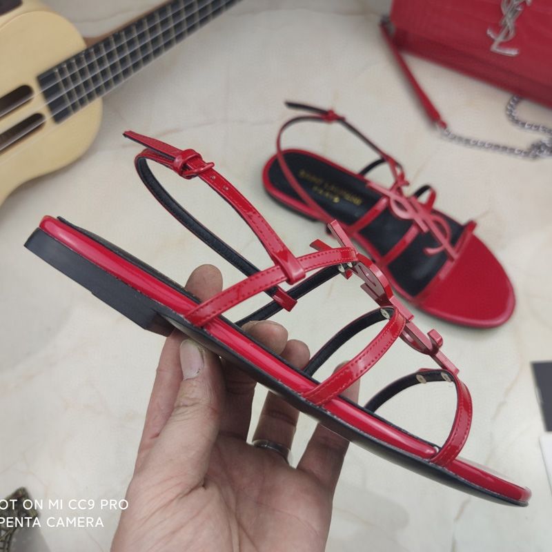 Saint Laurent Cassandra Open Sandals Women Patent Leather Red