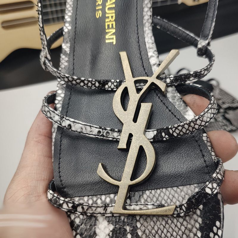 Saint Laurent Cassandra Open Sandals Women Python Leather Black Gold