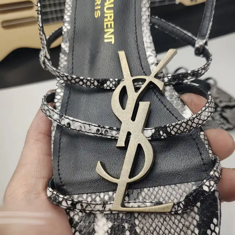 CHEAP Saint Laurent Cassandra Open Sandals Women Python Leather Black Gold