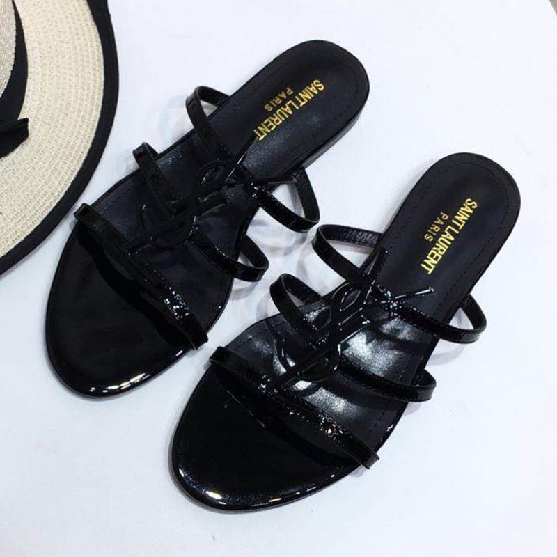 Saint Laurent Cassandra Slides Women Patent Leather Black