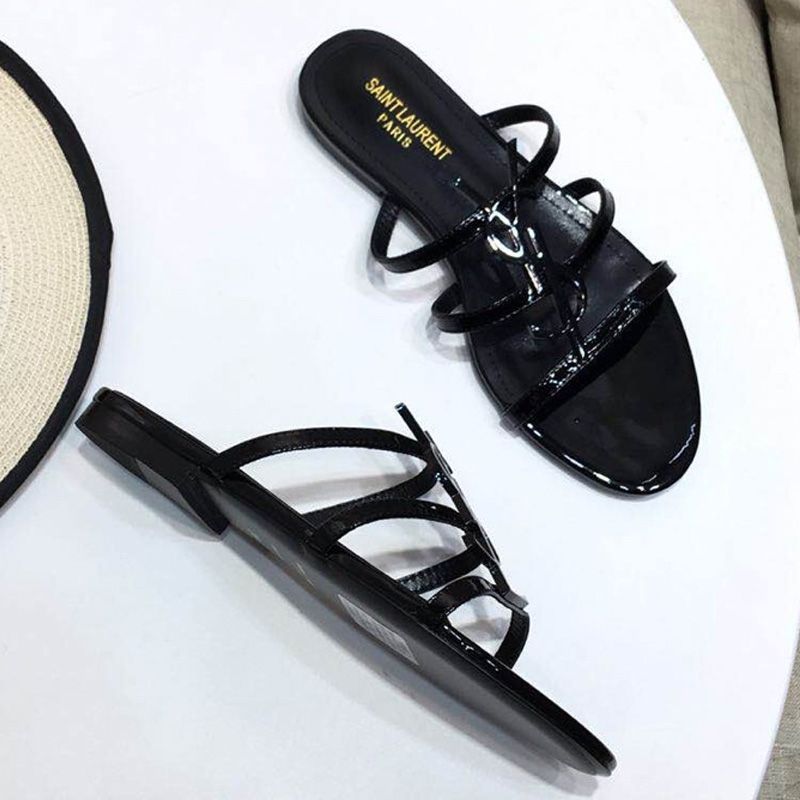 Saint Laurent Cassandra Slides Women Patent Leather Black