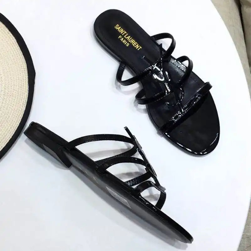 Cheap Saint Laurent Cassandra Slides Women Patent Leather Black