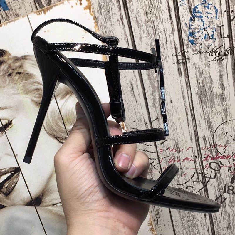 Saint Laurent Cassandra Stiletto Sandals Women Patent Leather Black