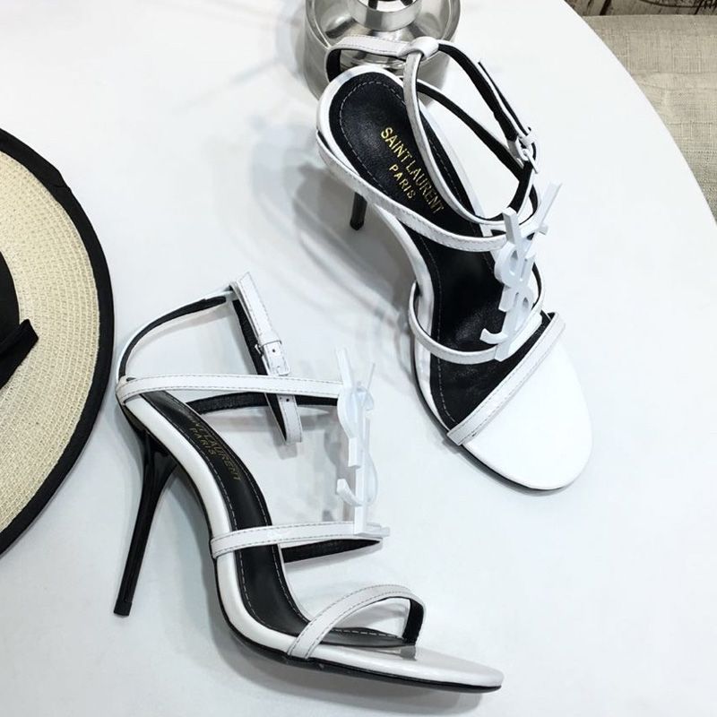 Saint Laurent Cassandra Stiletto Sandals Women Patent Leather White