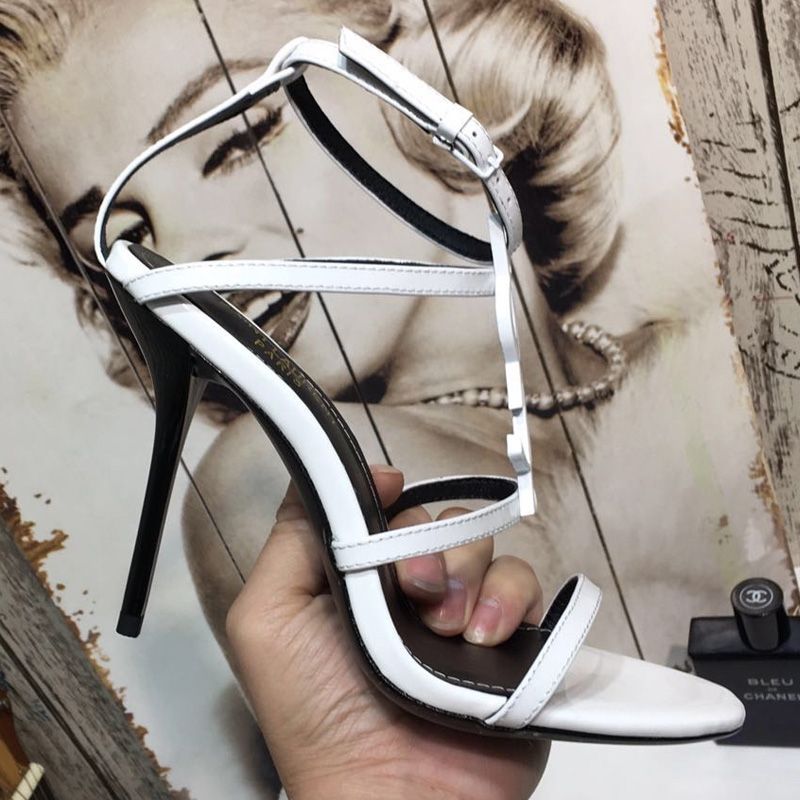 Saint Laurent Cassandra Stiletto Sandals Women Patent Leather White