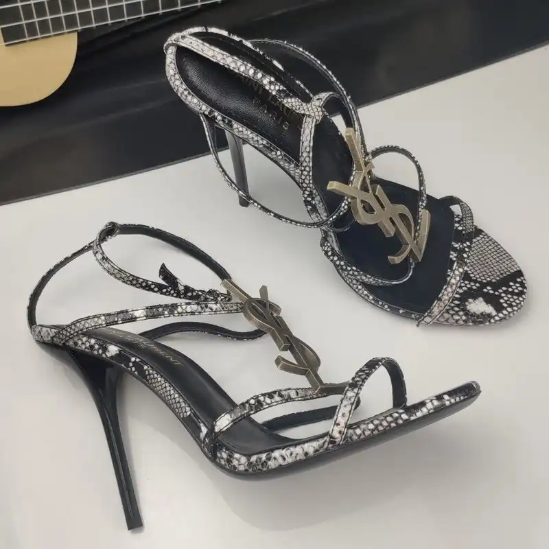 Saint Laurent Cassandra Stiletto Sandals Women Python Leather Black Gold