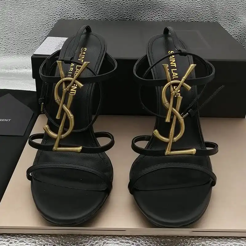 Saint Laurent Cassandra Stiletto Sandals Women Smooth Leather With Bamboo Logo Black Gold