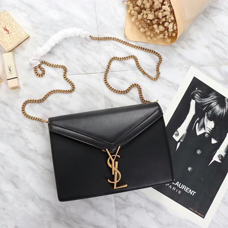 Saint Laurent Cassandra Clasp Bag In Smooth Leather Black Gold