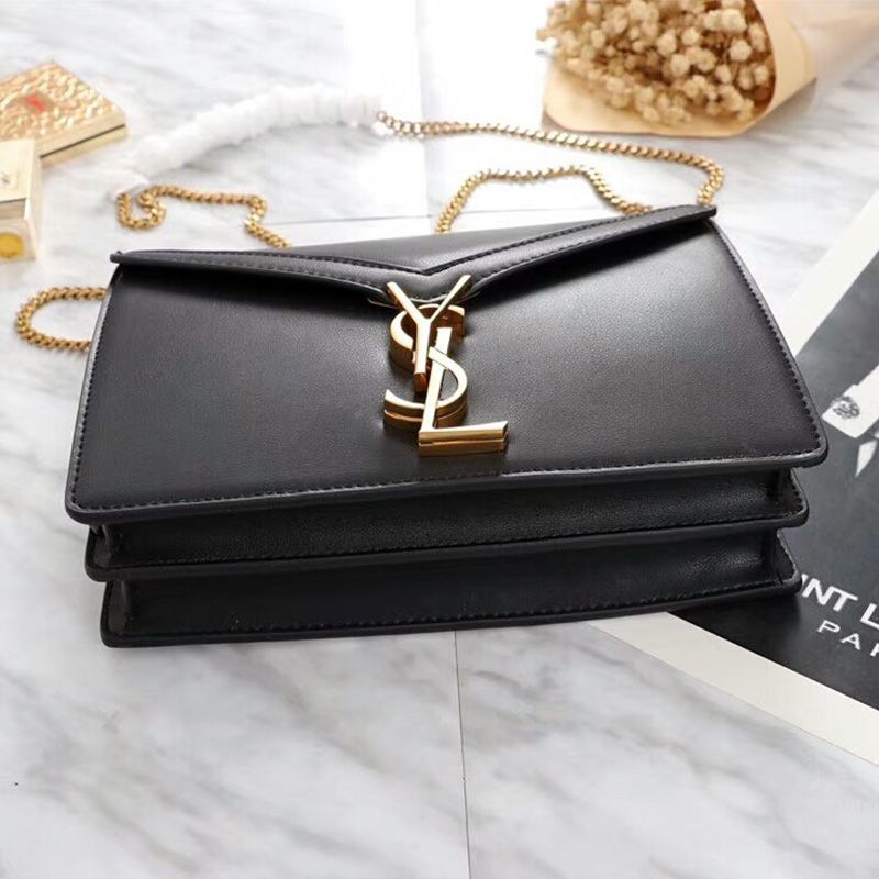 Saint Laurent Cassandra Clasp Bag In Smooth Leather Black Gold