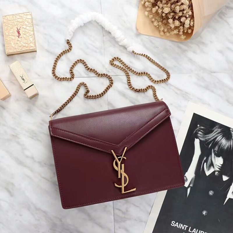 Saint Laurent Cassandra Clasp Bag In Smooth Leather Burgundy Gold