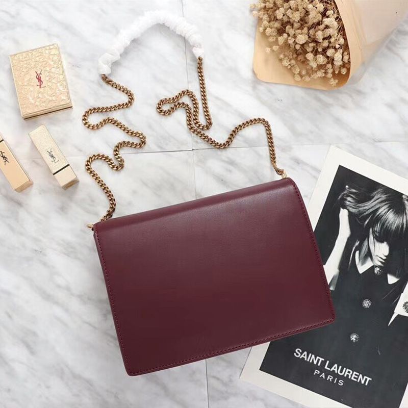 Saint Laurent Cassandra Clasp Bag In Smooth Leather Burgundy Gold