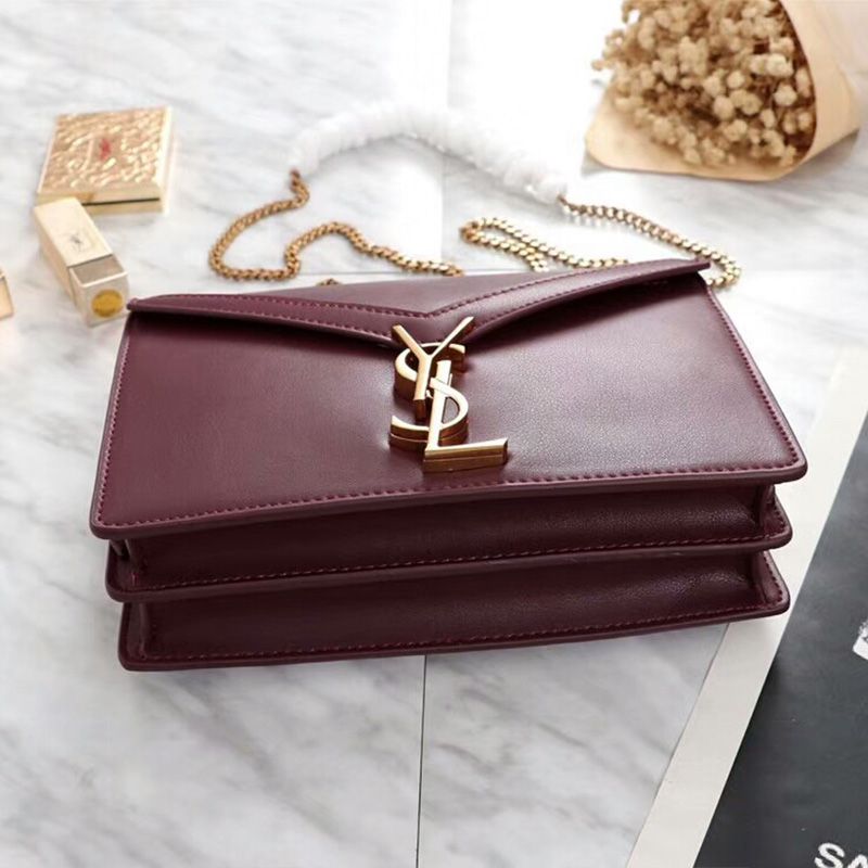 Saint Laurent Cassandra Clasp Bag In Smooth Leather Burgundy Gold