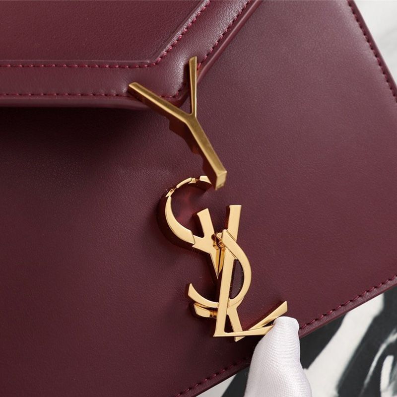 Saint Laurent Cassandra Clasp Bag In Smooth Leather Burgundy Gold