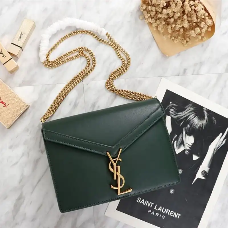 Saint Laurent Cassandra Clasp Bag In Smooth Leather Green Gold