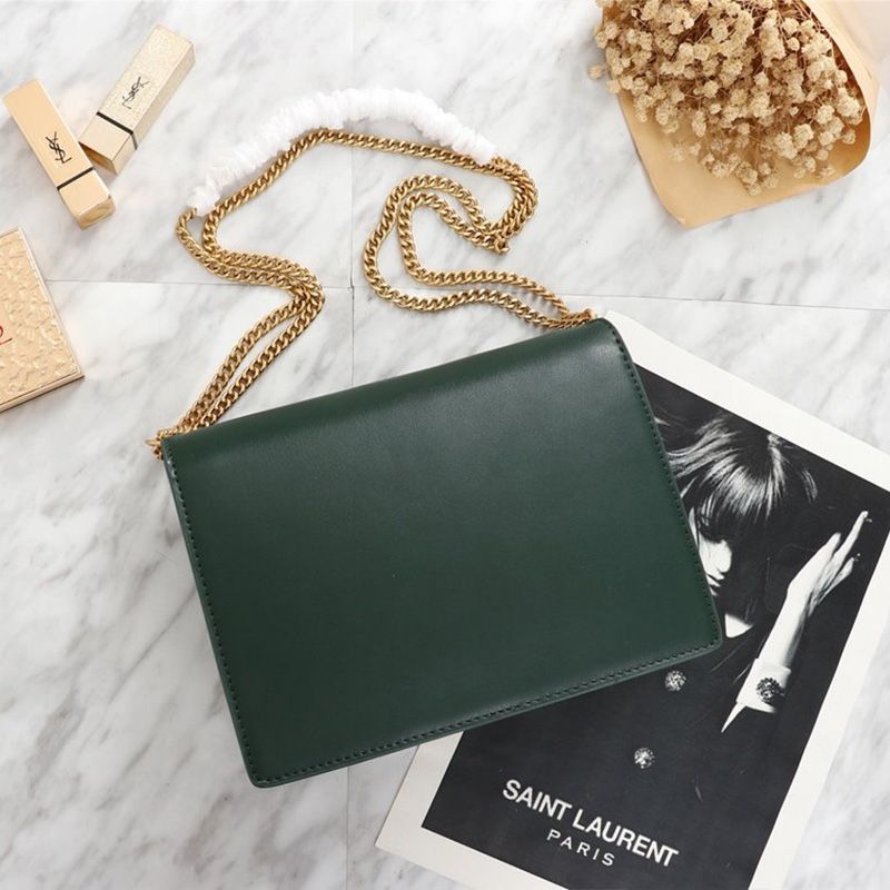 Saint Laurent Cassandra Clasp Bag In Smooth Leather Green Gold