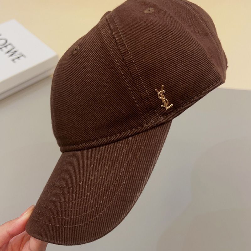 Saint Laurent Cassandre Baseball Cap In Canvas Brown