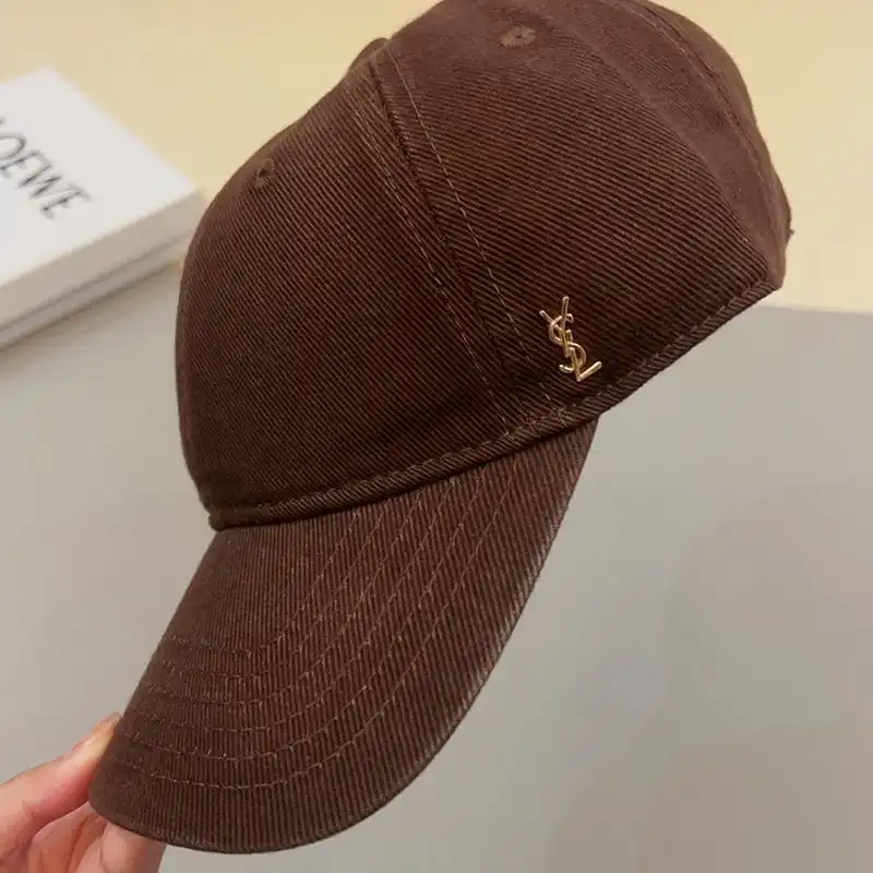 CHEAP Saint Laurent Cassandre Baseball Cap In Canvas Brown