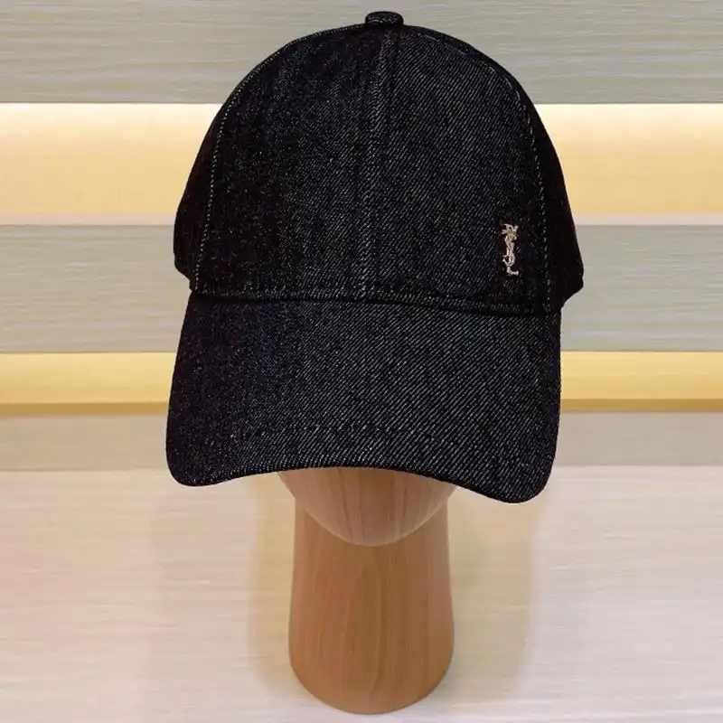 Saint Laurent Cassandre Baseball Cap In Denim Black