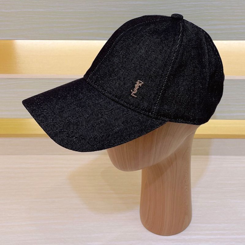 Saint Laurent Cassandre Baseball Cap In Denim Black