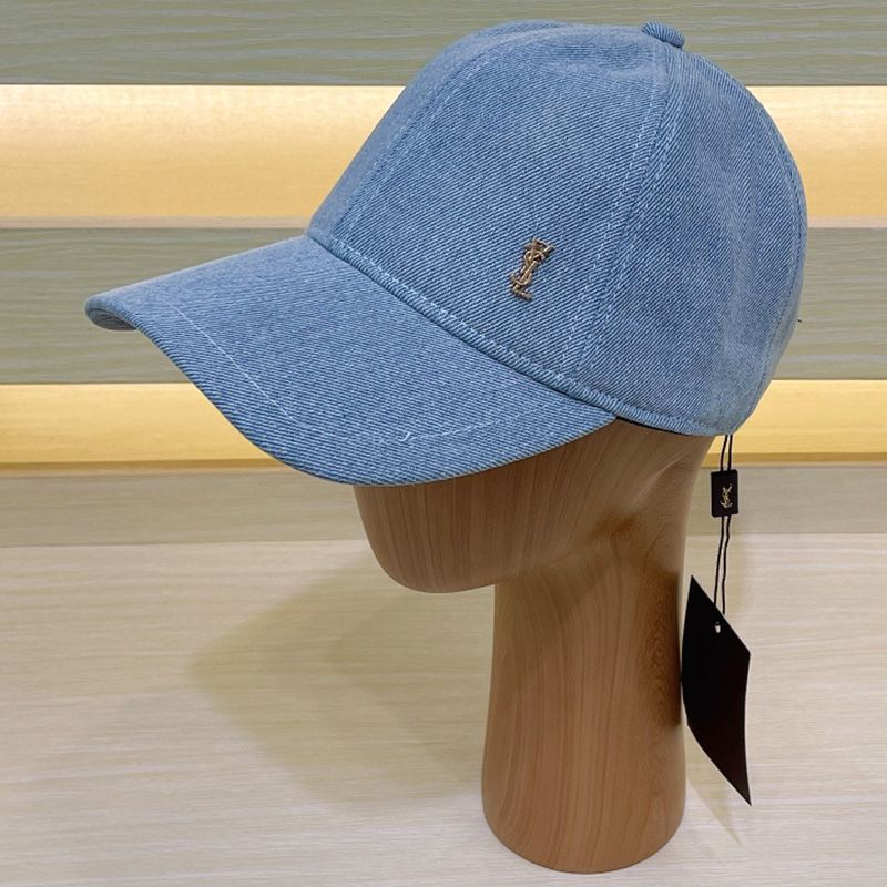 Saint Laurent Cassandre Baseball Cap In Denim Blue