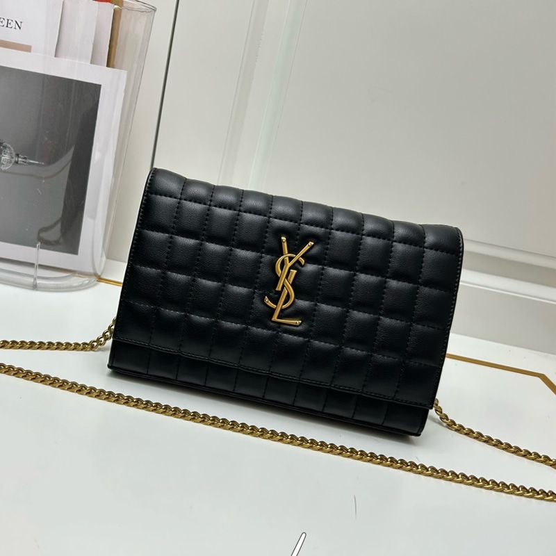 Saint Laurent Large Cassandre Chain Wallet In Lambskin Black Gold