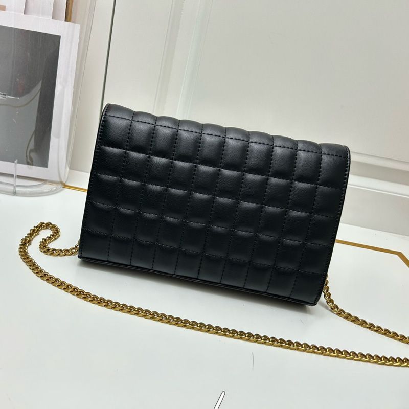 Saint Laurent Large Cassandre Chain Wallet In Lambskin Black Gold