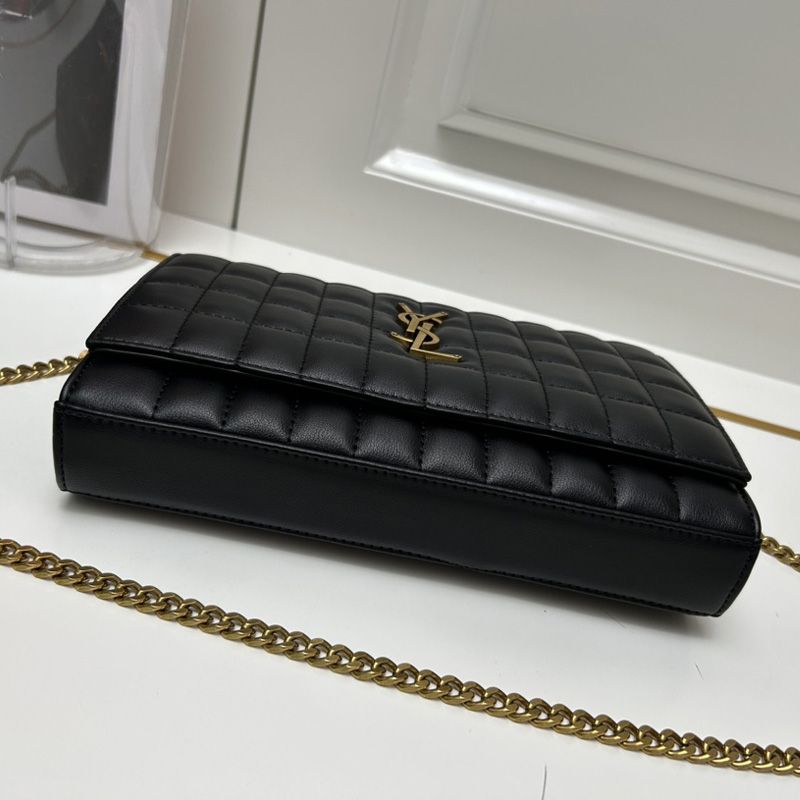 Saint Laurent Large Cassandre Chain Wallet In Lambskin Black Gold