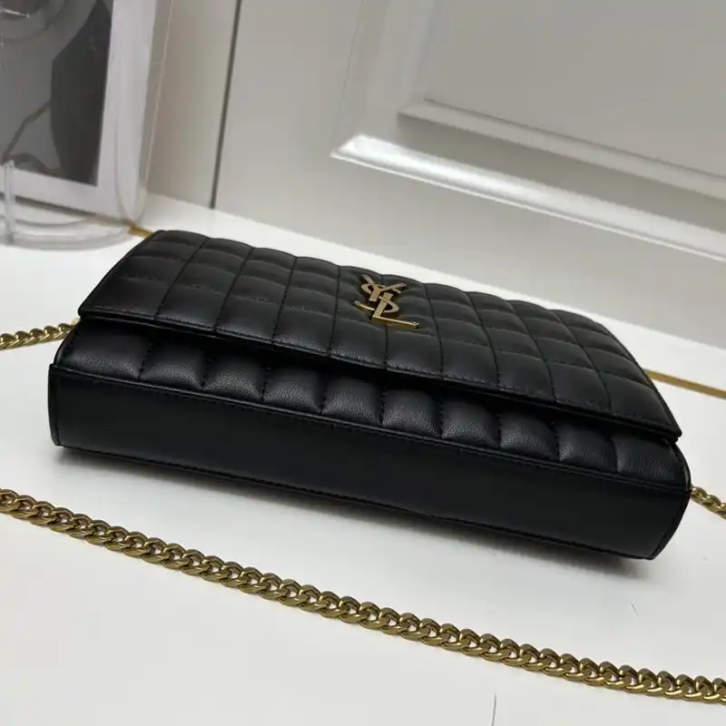 Cheap Saint Laurent Large Cassandre Chain Wallet In Lambskin Black Gold