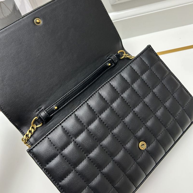 Saint Laurent Large Cassandre Chain Wallet In Lambskin Black Gold