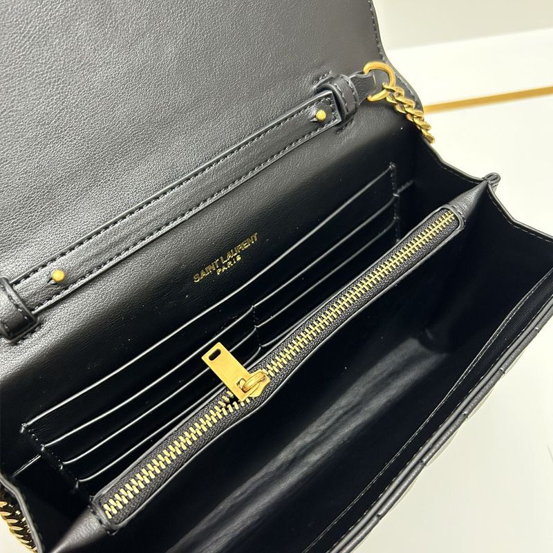 Saint Laurent Large Cassandre Chain Wallet In Lambskin Black Gold