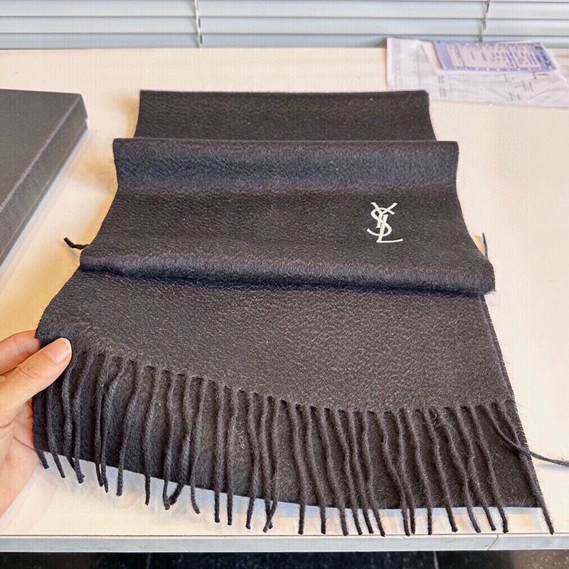 Saint Laurent Cassandre Embroidery Scarf In Cashmere Black