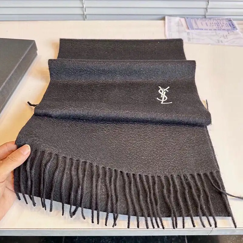 CHEAP Saint Laurent Cassandre Embroidery Scarf In Cashmere Black